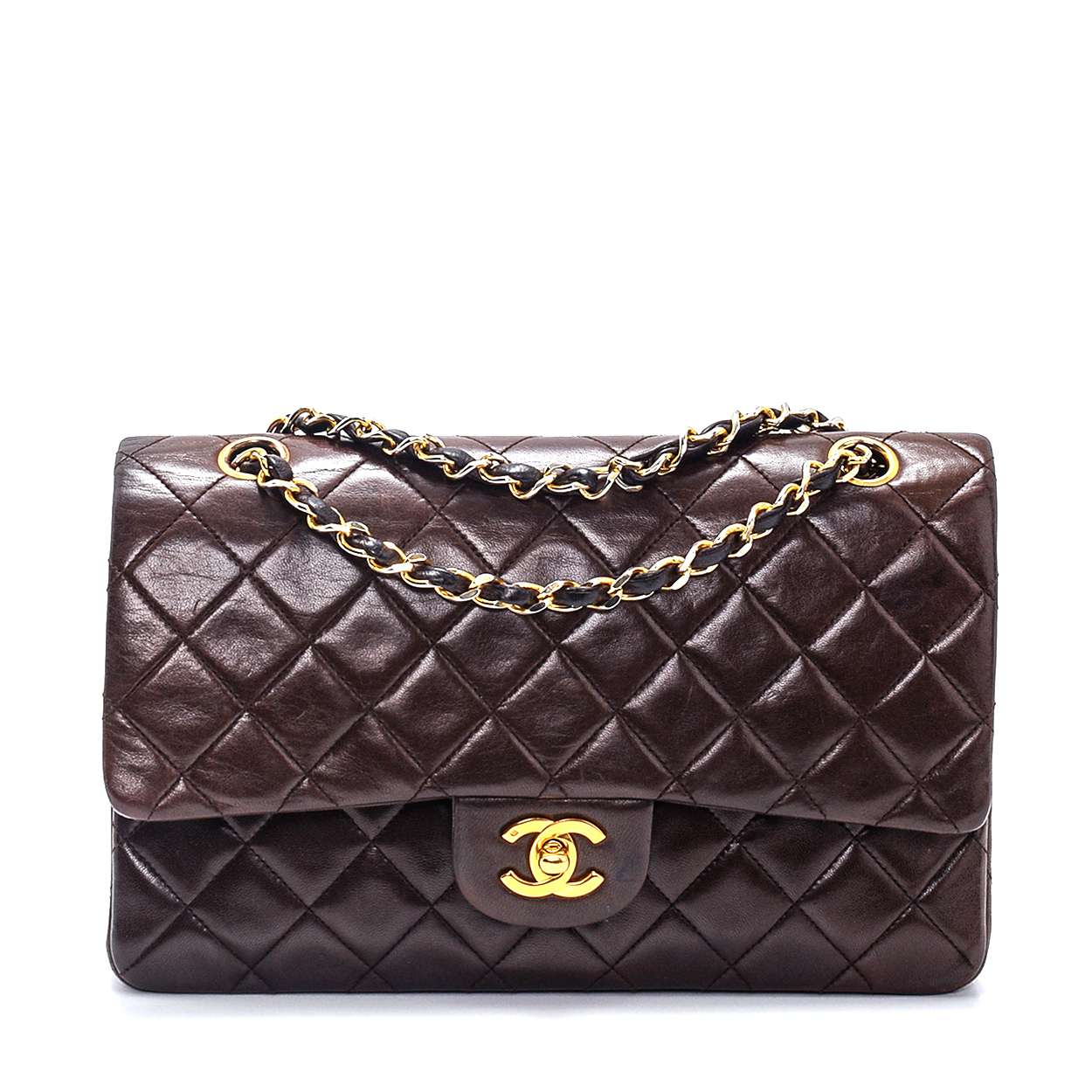 Chanel - Brown Quilted Lambskin Leather Vintage 2.55 Double Flap Bag 